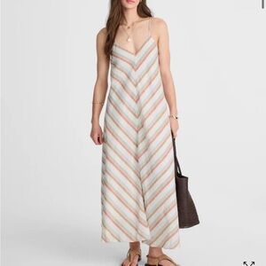 Madewell Striped V-Neck Midi Dress in 100% Linen